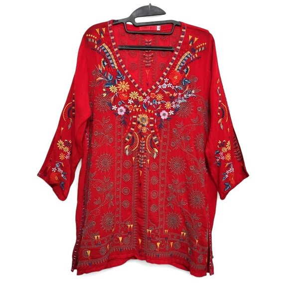JOHNNY WAS Zillia Embroidered Top Boho Floral Tunic - Picture 3 of 17